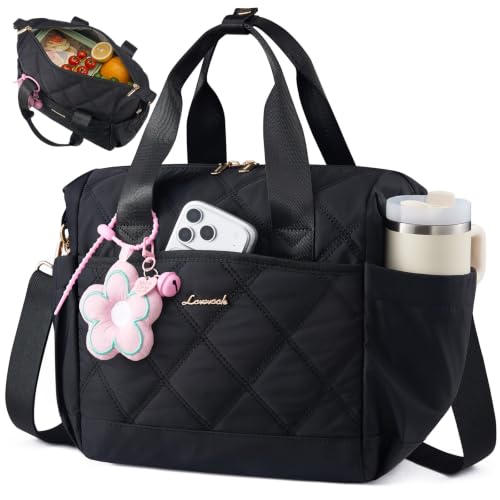 LOVEVOOK Insulated Lunch Bag Women, Adult Lunch Box for Women Work, Large Leakproof Cooler lunch Bags for Picnic Beach Family College, Lunch Teacher Tote Bag with Adjustable Shoulder Strap Cup Holder - color: Black, size: Large —14L
