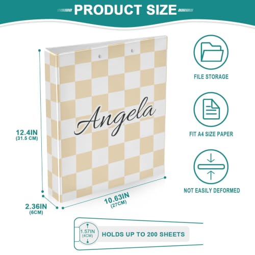 Custom 3 Ring Binder 1.5 Inch Round Rings Wheat Checkered Personalized Name Binders Organizer Fashion View Binder with 2 Pockets for School Office Supplies - color: Multi04