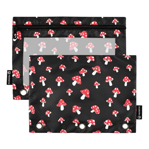 ALAZA Pencil Pouch for 3 Ring Binder, Cartoon Forest Red Mushrooms Binder Pencil Pouches with Clear Window Zipper Pencil Case Cosmetic Bags for Office College Supplies, 2PCS - color: color 54, size: one sizex2