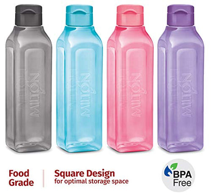 MILTON Sports Water Bottle Square Juice Box 4 Set 32 oz. Great for Juices Milk Smoothies Plastic Wide-Mouth Reusable Leak Proof Drink Bottle/Carton for School Bags Lunch Boxes Gym Flip Lid -BPA Free - size: 32 oz 4 pack