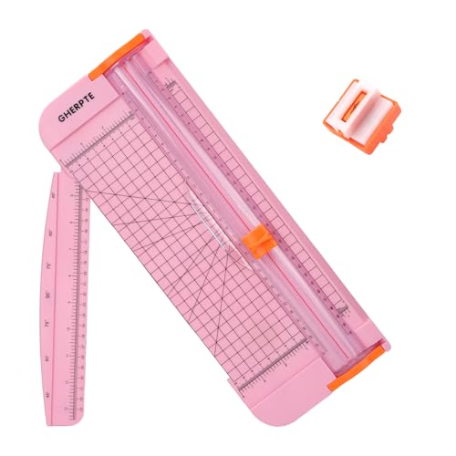A4 Paper Cutter 12 Inch Titanium Paper Trimmer Scrapbooking Tool with 2pcs Replacement Blades with Automatic Safety Guard and Side Ruler for Craft Paper, Cardstock, Photo, Coupon, Label,Pink - color: 1-pink