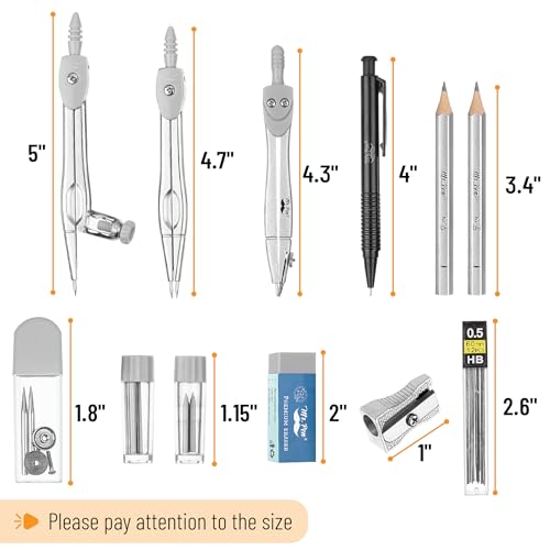 Mr. Pen- Geometry Set, 15 pcs, Light Grey, 6 Inch Swing Arm Protractor | Divider, Set Squares, Ruler, Compasses and Protractor - color: Light Grey