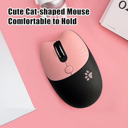 Cute Cat 2.4G USB Wireless Keyboard and Mouse Combo, Silent Keys, Candy Colors, Compatible with Notebook, PC (BlackPink-110Keys) - color: BlackPink-110Keys