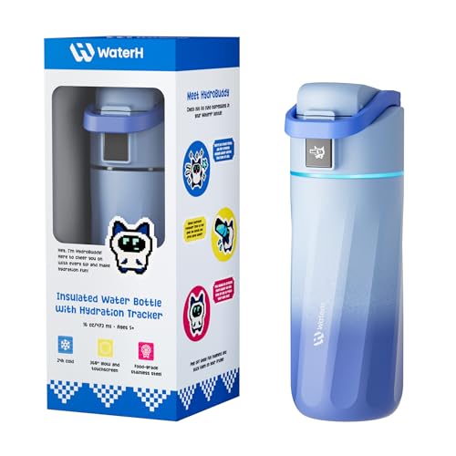WATERH BOOST Kids Smart Water Bottle with Reminder & Tracker, 16oz | BPA-Free, Vacuum Insulated Stainless Steel, 24H Cold & 12H Hot, DIY Fridge Magnets, Rubber Base, Ideal for Travel & Camping - color: Morpho