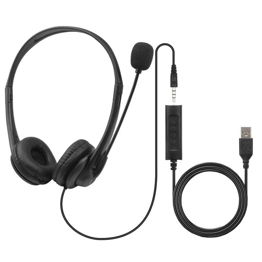 Wired Headset, Noise Cancellation, 3.5mm Port or in-line Control with USB-A Port, Ideal for Educational, Office, Games, Call Centers, podcasts, Music, and so Much More- Black(Ultra Light)