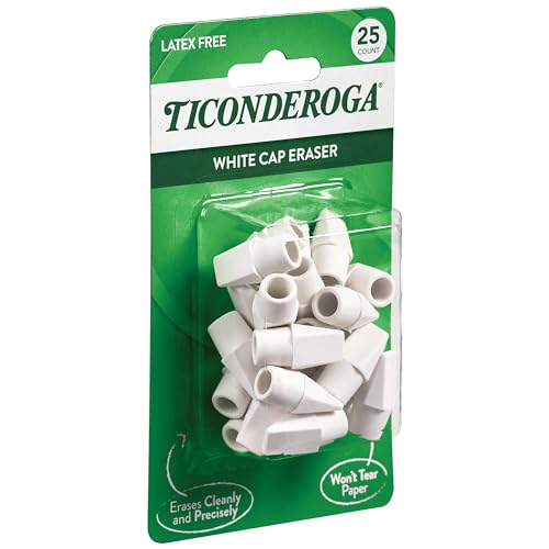 Ticonderoga Pencil Cap Erasers, White, 25 Count, 6 Packs (X38025) - size: 25 Count (Pack of 6)