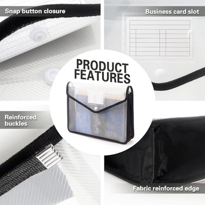Tamaki Plastic Expanding File Folder, Fit Letter/A4 Size, Black, 1 Pack | Transparent envelopes with Snap Closure, No Dividers, Large Capacity - color: Black