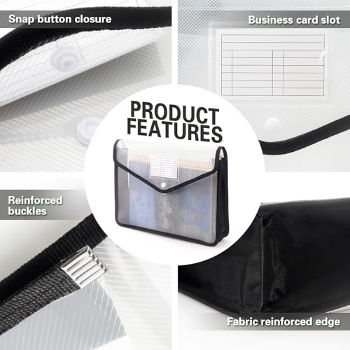 Tamaki Plastic Expanding File Folder, Fit Letter/A4 Size, Black, 1 Pack | Transparent envelopes with Snap Closure, No Dividers, Large Capacity - color: Black