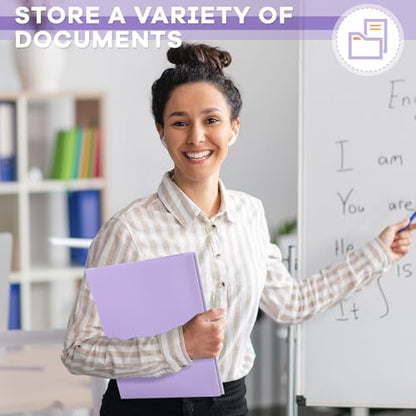 Henoyso 48 Pcs Plastic Folder with Clear Front Pocket and 3 Prongs Heavy Duty Plastic Folders with Card Slot Pocket Folders with Prongs for School Office Home(Light Purple) - color: Light Purple