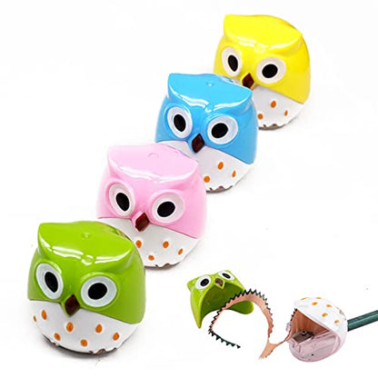 4pcs Cute Owl Pencil Sharpener with Dual Holes, Cartoon Animal Plastic Colored Cat Manual Handheld Small Compact Sharpeners for Student Kids School Classroom Must Haves Stationery Supplies