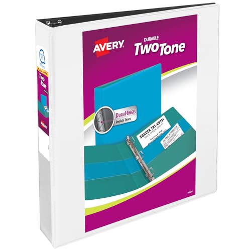 Avery Two-Tone Durable View 3 Ring Binder, 1.5 Inch Slant Rings, White/Black Binder (17287) - color: Black/White, size: 1.5"