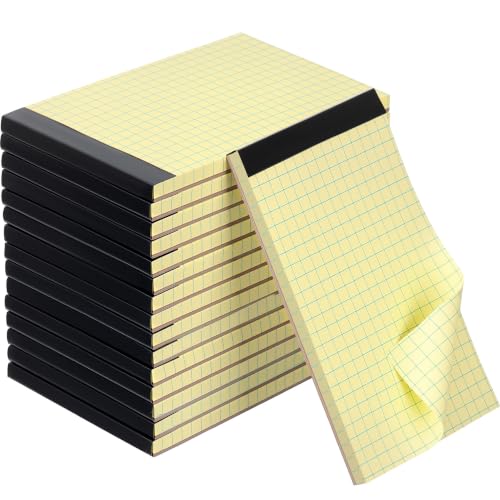 Tenceur 16 Pcs 3'' x 5'' Graph Paper Pads Quad Ruled Grid Mini Notepads, Perforated Tops, 50 Sheets Per Memo Pad, 80Gsm Paper Pads Small Pocket Graph Notebook for Students, Office, Math, Notes - color: Yellow (Black Top), style: Graph
