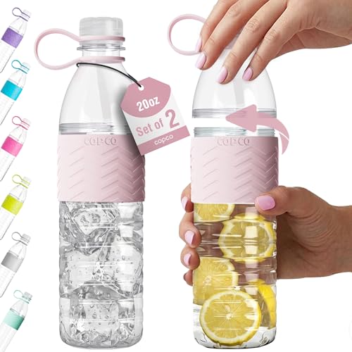 Copco Hydra Water Bottles with Lids, 20 Oz - Light Pink, Set of 2 | BPA-Free Tritan Reusable Bottles with Leak Resistant Lids, Wide Mouth Opening, Non-Slip Grip Sleeve for Home, Office & Travel - color: Light Pink