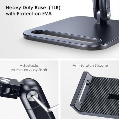 CreaDream Tablet Stand for iPad, Aluminum Tablet Holder with Heavy-Duty Base for Desk, Fully Adjustable Angle, Compatible with iPad Pro Air Mini, Galaxy Tab, Surface Pro, Kindle 4.7''-13", Black - size: High - Two Arm