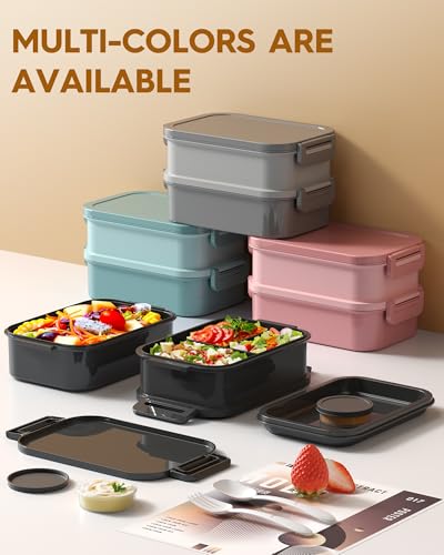 KEMETHY Adults Bento Lunch Box Set with Thermo Bag, 74oz Stackable Leak-proof 3-tiers Bento Box, Built-in Utensil and Sauce Container for Work, School, Dining Out (Black) - color: Elegant Black