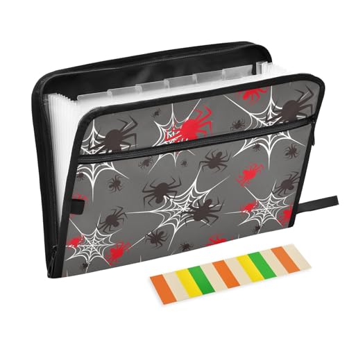 Black Red Spiders File Folders,Plastic Folders with 13 Pockets,Expandable File Folder for Documents School Students Office,Aesthetic Folder with Labels A4 Letter Size - color: Multicolor 23