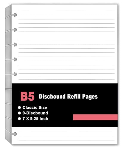 9 Disc Discbound Refill Paper, Loose Leaf Paper, Classic Size Discbound Lined Refill Paper for Happy Planner Inserts, 100 Sheets/200 Pages, College Ruled, 100gsm, 7 X 9.25 Inch