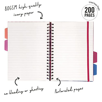 Pukka Pad 5 Subject Spiral Notebook 12-Pack - 200 Pages, 100 Sheets of 80GSM Paper with Repositionable Dividers & Perforated Edges for School & Office Planning & Organization - B5-7 X 10, Bloom - color: Bloom