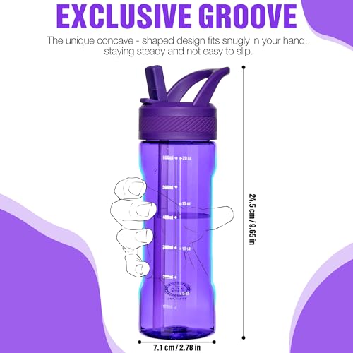 OLDLEY 20oz Kids Water Bottle with Straw, BPA-Free Tritan Water Bottle for School, Leakproof Clear Water Bottle with One Click Open, Measurement Scale, Cup Holder Friendly for Boys Girls,Deep Purple - color: Deep Purple