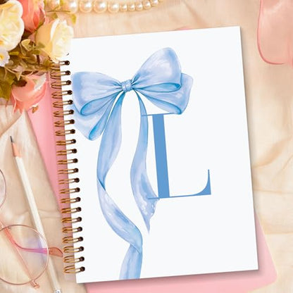 JXREQ Coquette Blue Bow Personalized Notebook, Initial Letter L Monogram Journal, Preppy Girly Ribbon Bow Journal, Monogrammed Gifts for Women, Aesthetic Spiral Notebook 5.5x8.3 - color: L Blue