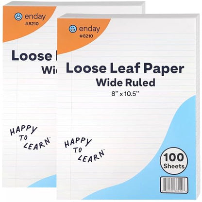 Emraw Wide Ruled Filler Paper, Perfect for Normal Everyday Notetaking 8"x10.5" x 0.32" Inch, 2 Pack - 100 Sheets Per Pack (Total 200 Sheets)