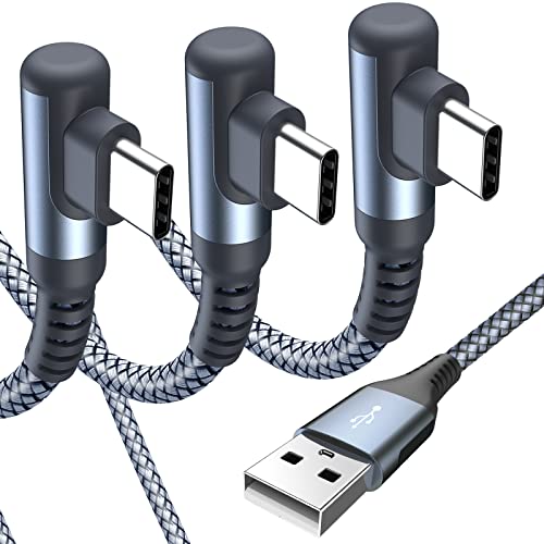 sweguard USB C Cable Right Angle [3Pack, 10FT+6.6FT+3.3FT], 3.1A Fast Charger Cable Nylon Braided Cord for iPhone 17 16 15 Pro Max Plus iPhone Air, Samsung Galaxy S26 S25 S24 S23 S22 Note 20 10,Moto - color: grey, size: 3.3ft+6.6ft+10ft