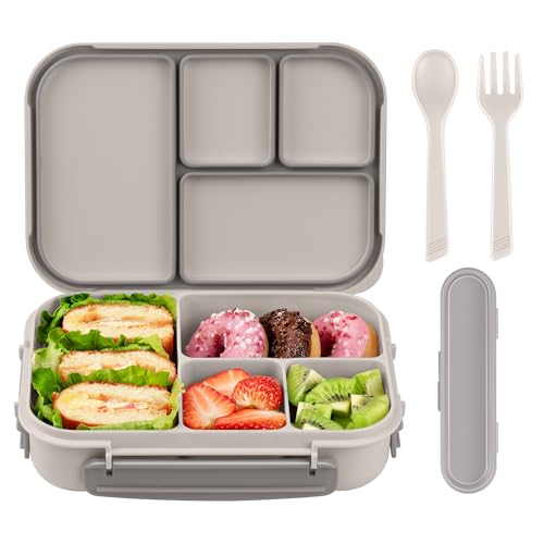 Amathley Lunch Box Kids,Bento Box Adult,Leakproof Lunch Containers for Adults/Kids/Toddler,1200ML-4 Compartments bento Lunch box with Utensil,Microwave & Dishwasher & Freezer Safe (White) - color: White