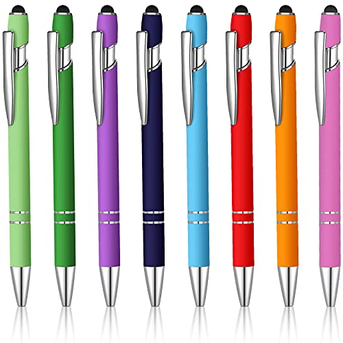 8 Pieces Ballpoint Pen with Stylus Tip Black Ink 2 in 1 Stylus Metal 1.0 mm Medium Point Smooth Pen Rainbow Colorful Rubberized Ballpoint for Touch Screen Tablet(Rainbow Color) - color: Rainbow Color