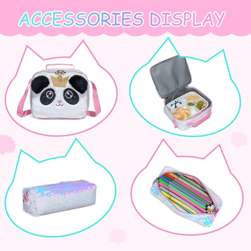 Kids Rolling Cats Backpack for Girls Plush Trolley Suitcases Luggage Travel with Wheels Bookbag Wheeled 17" 3PCS Roller Backpacks Set Toddler Back Pack School Bags for Elementary Pink - color: 5315-maomi-pink
