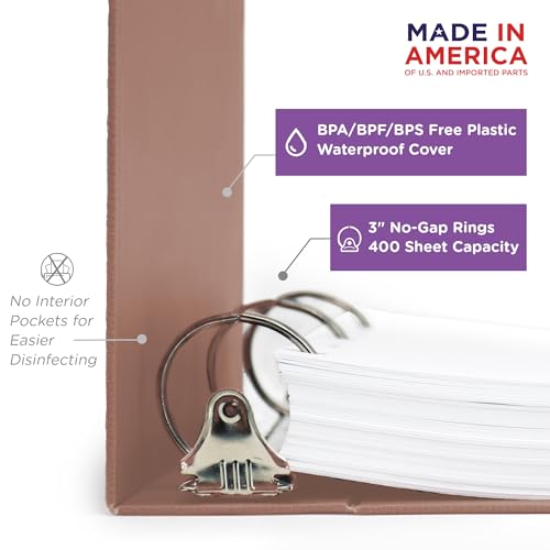 Carstens 3-Inch Heavy Duty 3-Ring Binder - Side Opening, Dusty Rose, Durable Plastic, Precision No-Gap Rings, Waterproof Cover, No Pockets, Holds 400 US Letter Sheets, BPA-Free, Made in USA (1746-3R) - color: Mauve, size: Case of 14