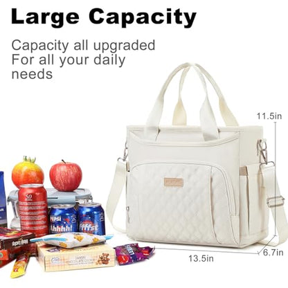 AIJIEKE Large Insulated Lunch Bag for Women Men, Work Lunch Box Tote, Beige | Leakproof, durable multi-compartment cooler. Reusable with shoulder strap. Perfect for travel meal prep, picnic, beach - color: Beige