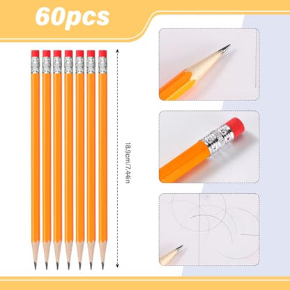 TecUnite 60 Pcs HB Pencils #2 Unsharpened Wood Cased Pencils with Eraser Hexagonal Pencil Cute Graphite No 2 Pen for Adults Gifts Exam School Office Sketching Learning(Yellow, Silver) - color: Yellow, Silver