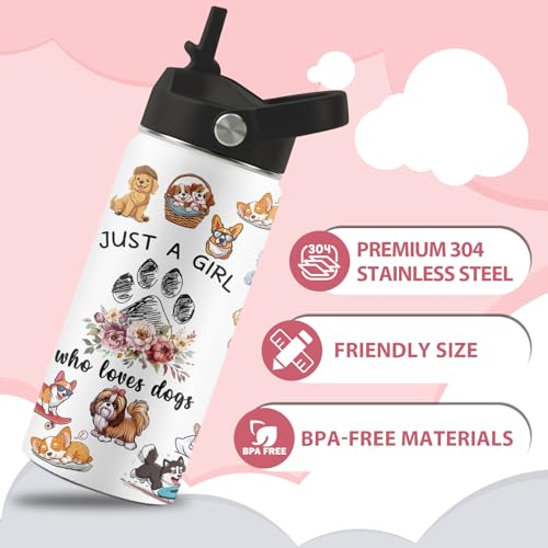 Dog Lover Gifts for Girls, 16 oz Water Bottle with Straw Lid, Stainless Steel Insulated Dog Water Bottle, Cute Puppy Tumbler for School Travel Outdoor - color: Dogs