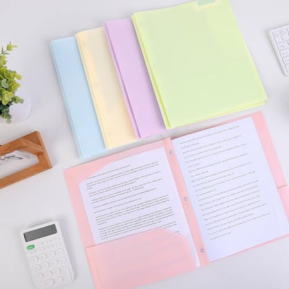 SKYDUE Folders with Pockets and 3 Prongs, 5 Pack Plastic Pastel Pocket Folders, 9.7" x 11.5", Pastel - color: Pastel