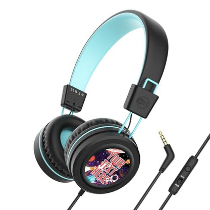MEE audio KidJamz KJ55 Personalized Wired Headphones for Kids with Custom Full Color Photo Print, 3.5mm Plug Headset, Volume Limiter, & Microphone, Printed Graphics for School, Gift, Travel (Black) - color: Black, style: Customized