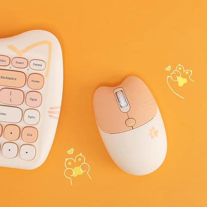 Cute Cat 2.4G USB Wireless Keyboard and Mouse Combo, Silent Keys, Candy Colors, Compatible with Notebook, PC (MilkTea-84Keys) - color: MilkTea-84Keys