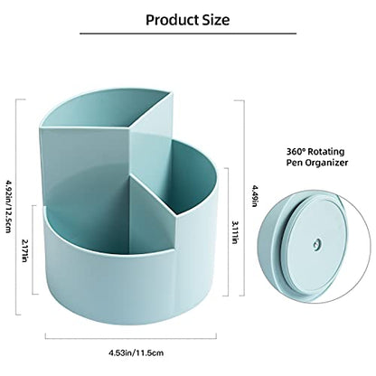 Desk Pencil Pen Holder, 3-Slot 360 Spinning Desk Organizer, Cute Pencil Cup Pot for Office, School, Art Supply - Blue - color: Blue