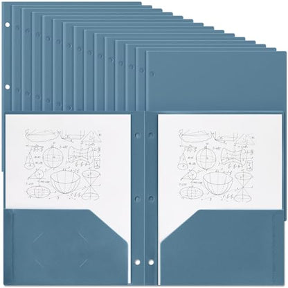 Yeaqee 50 Pcs Plastic Folders with Pockets Bulk 3 Hole Punched 2 Pocket File Folders for 3 Ring Binder Divider Folder for Notebooks, Durable Poly for Office Home (Blue Gray) - color: Blue Gray