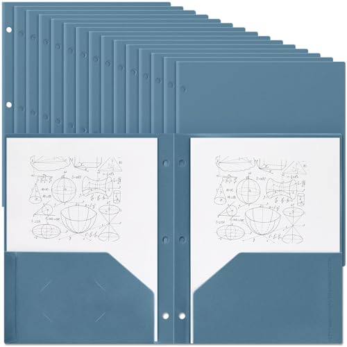 Yeaqee 50 Pcs Plastic Folders with Pockets Bulk 3 Hole Punched 2 Pocket File Folders for 3 Ring Binder Divider Folder for Notebooks, Durable Poly for Office Home (Blue Gray) - color: Blue Gray