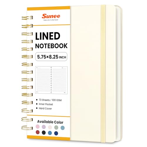SUNEE Lined Spiral Journal Notebook for Women, 146 Pages College Ruled Hardcover Journaling Notebook for Work, Note Taking and Office School Supplies, A5 - Beige - color: Beige