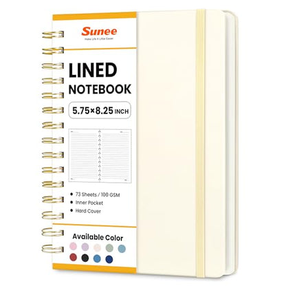 SUNEE Lined Spiral Journal Notebook for Women, 146 Pages College Ruled Hardcover Journaling Notebook for Work, Note Taking and Office School Supplies, A5 - Beige - color: Beige
