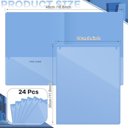 Henoyso 24 Pcs Folders with Pocket School to Home Folder Heavy Duty 2 Pocket Homework Folders with Clear Front Pockets for School Students Parent Teacher Communication (Light Blue) - color: Light Blue