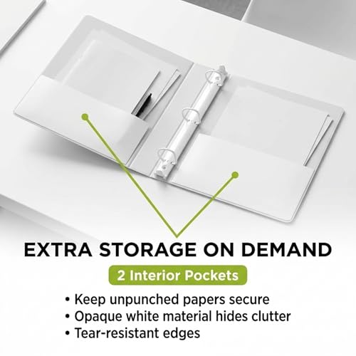 2.5 Inch 3 Ring Binder 2 Pack, Angle D-Ring, Holds 475 Sheets, Professional Presentation for 8.5 x 11 with Pockets, Clear View Customizable Cover, PVC-Free Non-Stick, White - Ring Binder Depot
