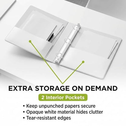 2.5 Inch 3 Ring Binder 2 Pack, Angle D-Ring, Holds 475 Sheets, Professional Presentation for 8.5 x 11 with Pockets, Clear View Customizable Cover, PVC-Free Non-Stick, White - Ring Binder Depot