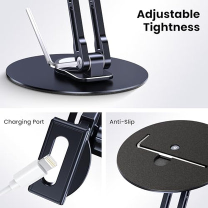 CreaDream iPad Stand, Aluminum Tablet Holder Swivel Stand for Desktop | Adjustable with 360° Rotating Base, Compatible with 4.7''-13" Tablets, Phone, iPad Pro/Air/Mini, Galaxy Tab, Surface Pro - size: Short-One Arm for Desk