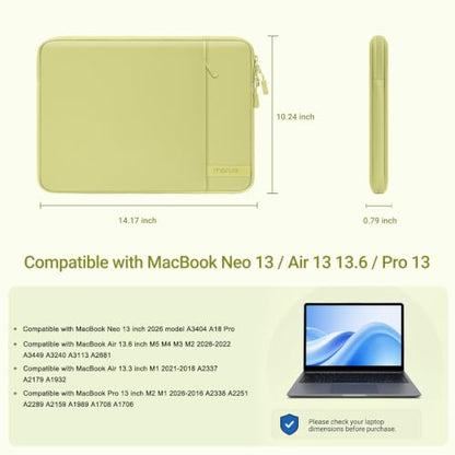 MOSISO Laptop Sleeve Compatible with MacBook Neo 13 inch 2026 A3404 / Air 13.3 13.6 M5 M4 M3 M2 M1 / Pro 13 M2 M1, 360 Degree Protective Computer Sleeve Bag with Vertical Pocket&Small Case, Citrus - color: Citrus