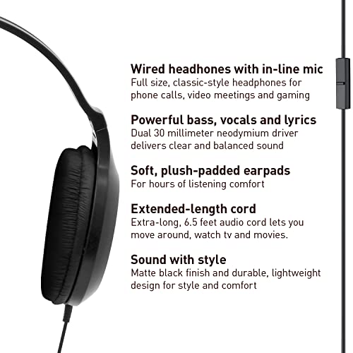 Panasonic Headphones, Lightweight Over The Ear Wired Headphones with Microphone, Sound and XBS for Extra Bass, Long Cord, 3.5mm Jack for Phones and Laptops – RP-HT161M (Black) - size: 4.1 x 7.2 x 7.6 inches (Pack of 1), style: Over Ear - With Mic
