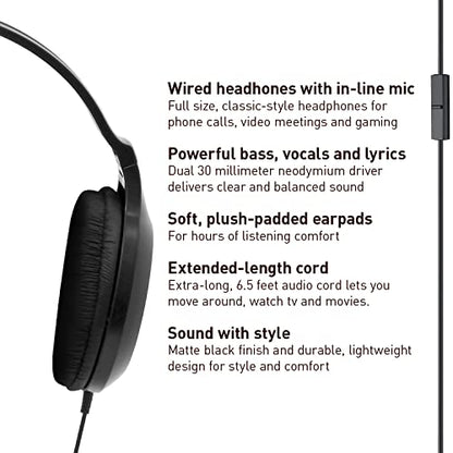 Panasonic Headphones, Lightweight Over The Ear Wired Headphones with Microphone, Sound and XBS for Extra Bass, Long Cord, 3.5mm Jack for Phones and Laptops – RP-HT161M (Black) - size: 4.1 x 7.2 x 7.6 inches (Pack of 1), style: Over Ear - With Mic