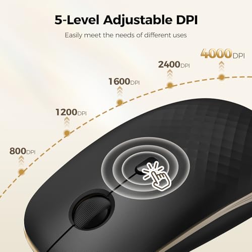 TECKNET Rechargeable Slim Portable Silent Computer 2.4 GHz Wireless Mouse | Lightweight Ambidextrous with USB-A Receiver, 4000 DPI Optical Tracking 90-Day Battery Life, Compatible with PC, Mac, Laptop - color: Black gold
