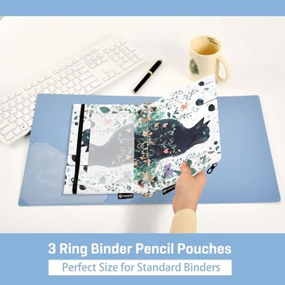 ZAZYXTJ Cat Binder Pencil Pouchs 3 Ring with Zipper Clear Window Office Organizers bag for School Students Teacher Supplies 2 Pack - color: Cat